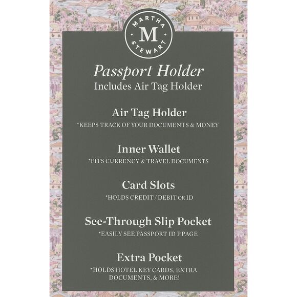 Martha Stewart Passport Holder with AirTag Slot Travel Wallet Floral Design - Picture 6 of 12